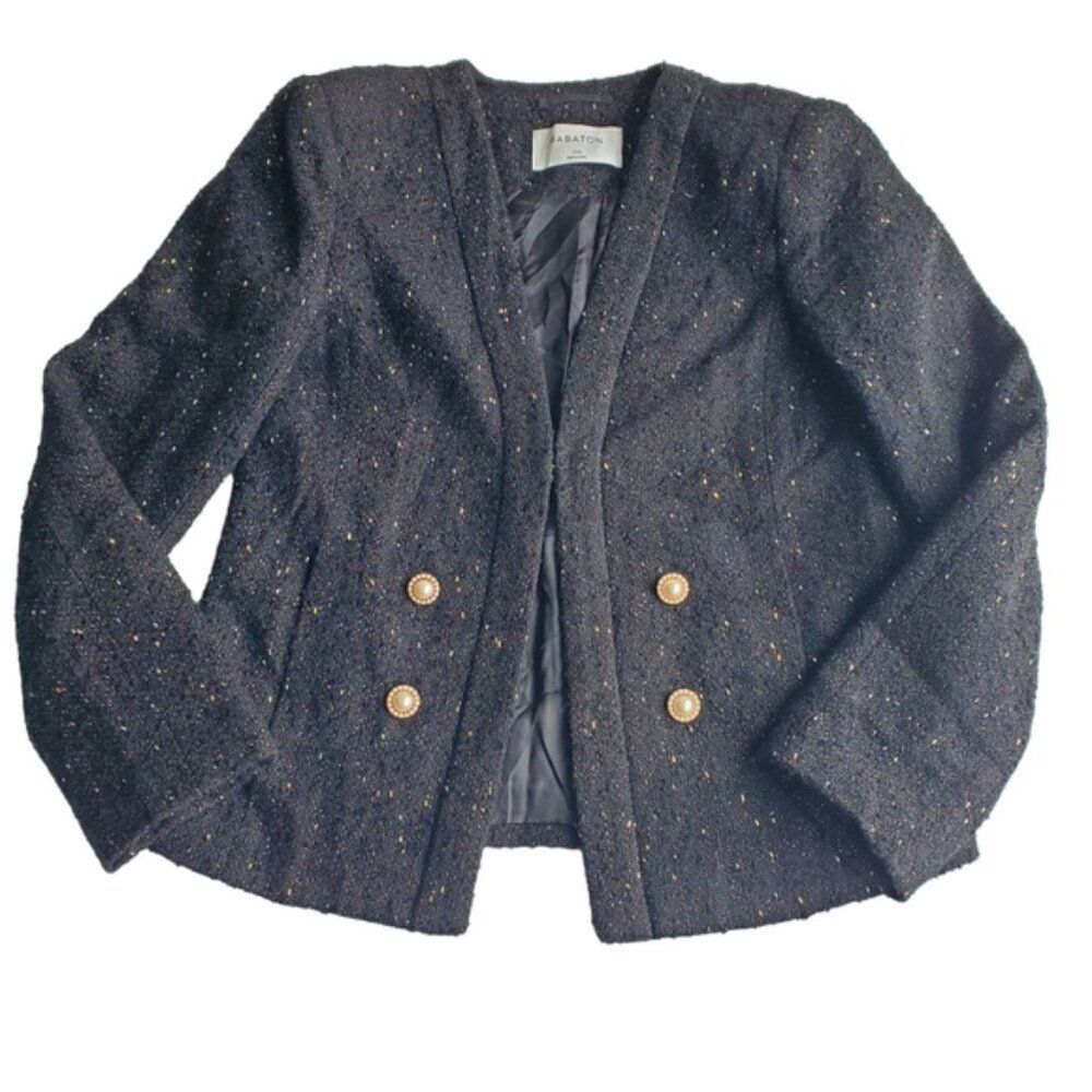 Babaton Black & Gold Tweed Tretter Blazer Size 00